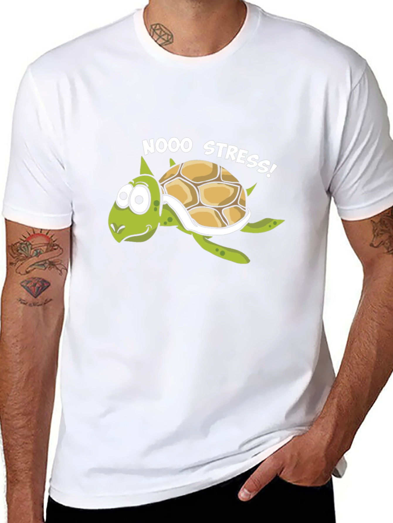 No Stress Turtle T-Shirt - Relaxed Cartoon Graphic Tee