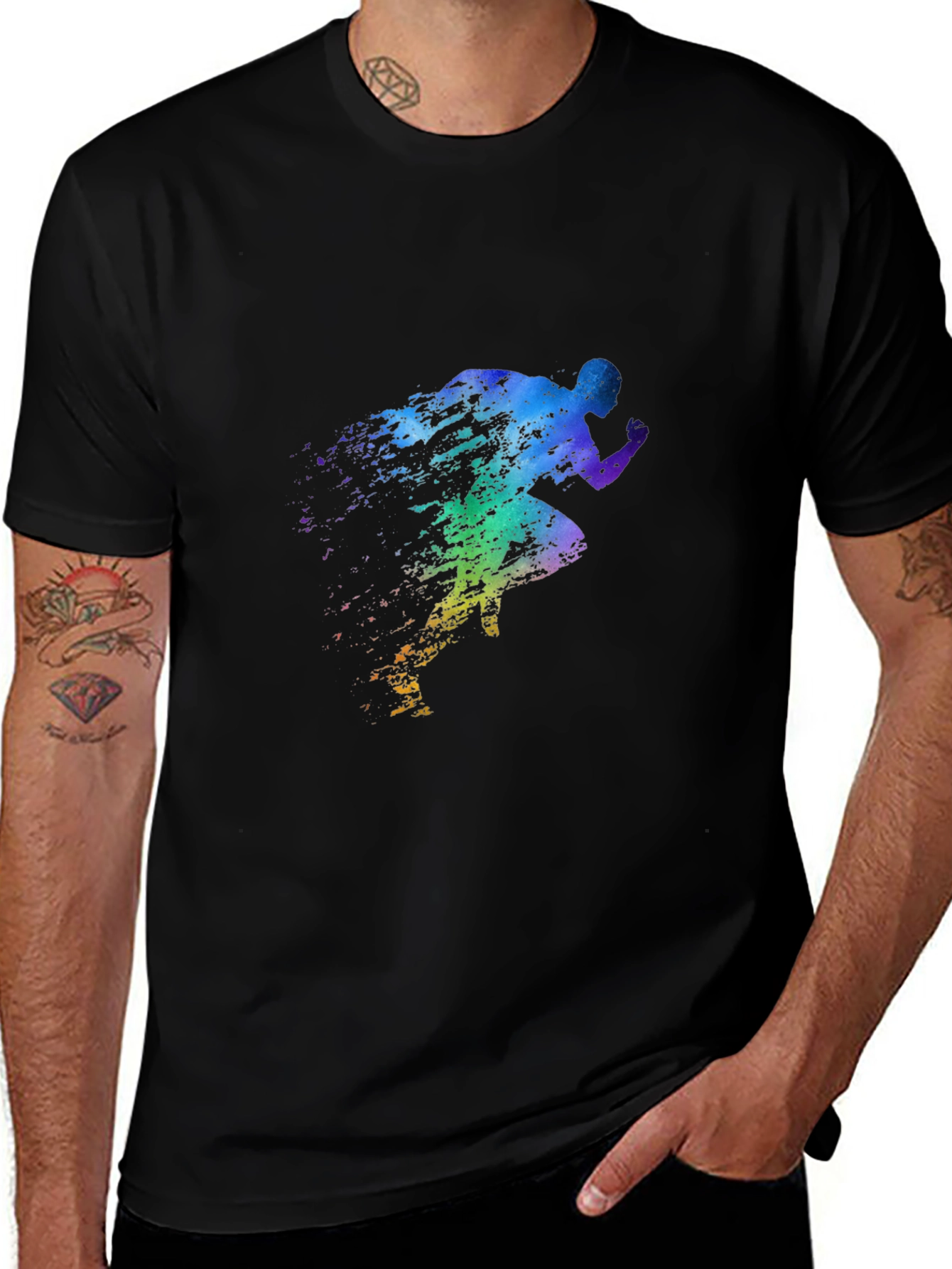 Mens Black Running Silhouette Graphic Tee