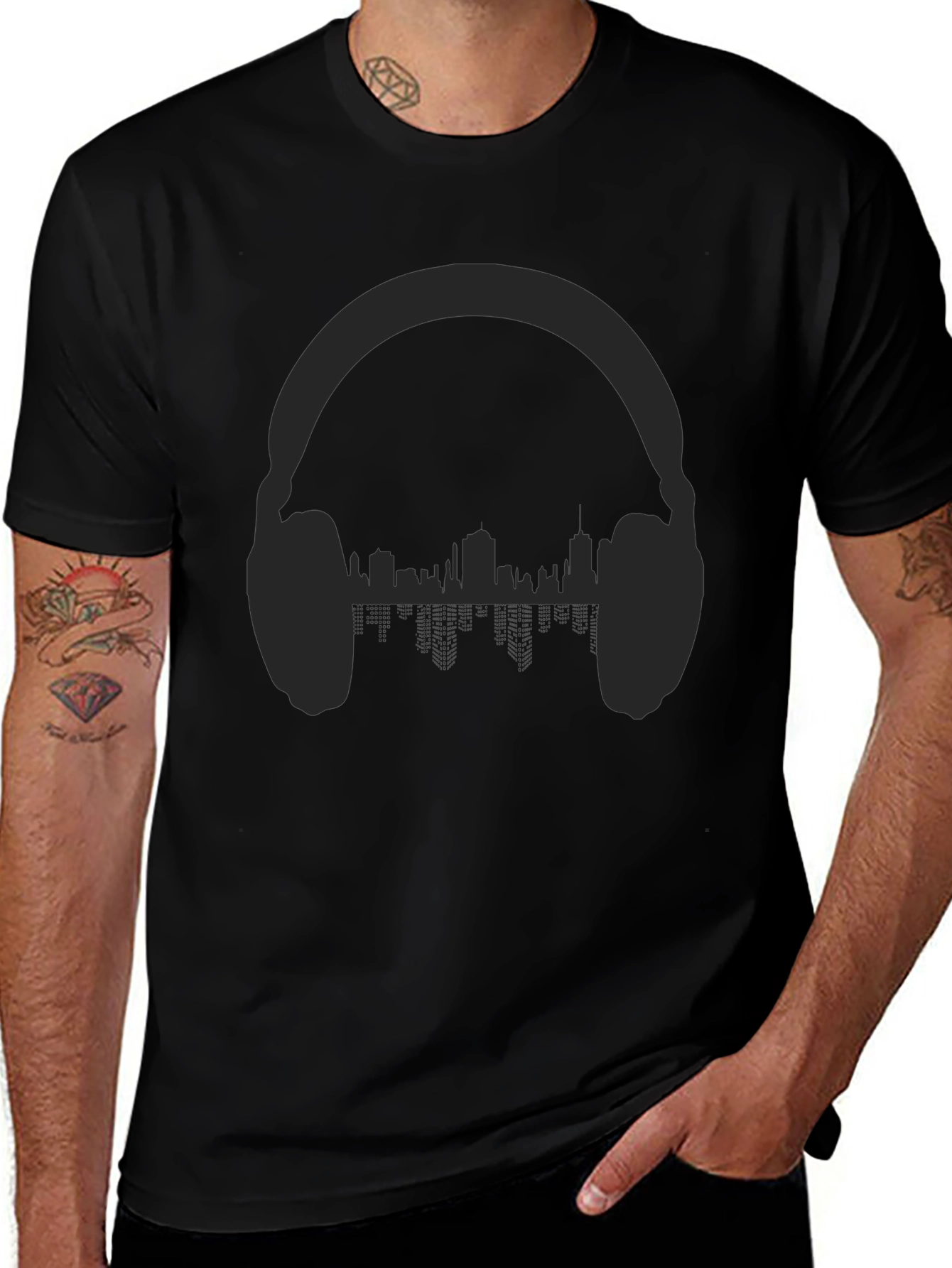 Urban Beats Tee - Headphones & Cityscape Design