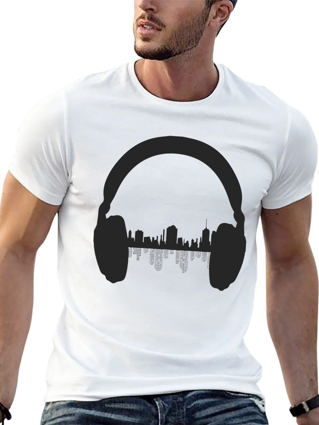 Urban Beats Tee - Headphones & Cityscape Design