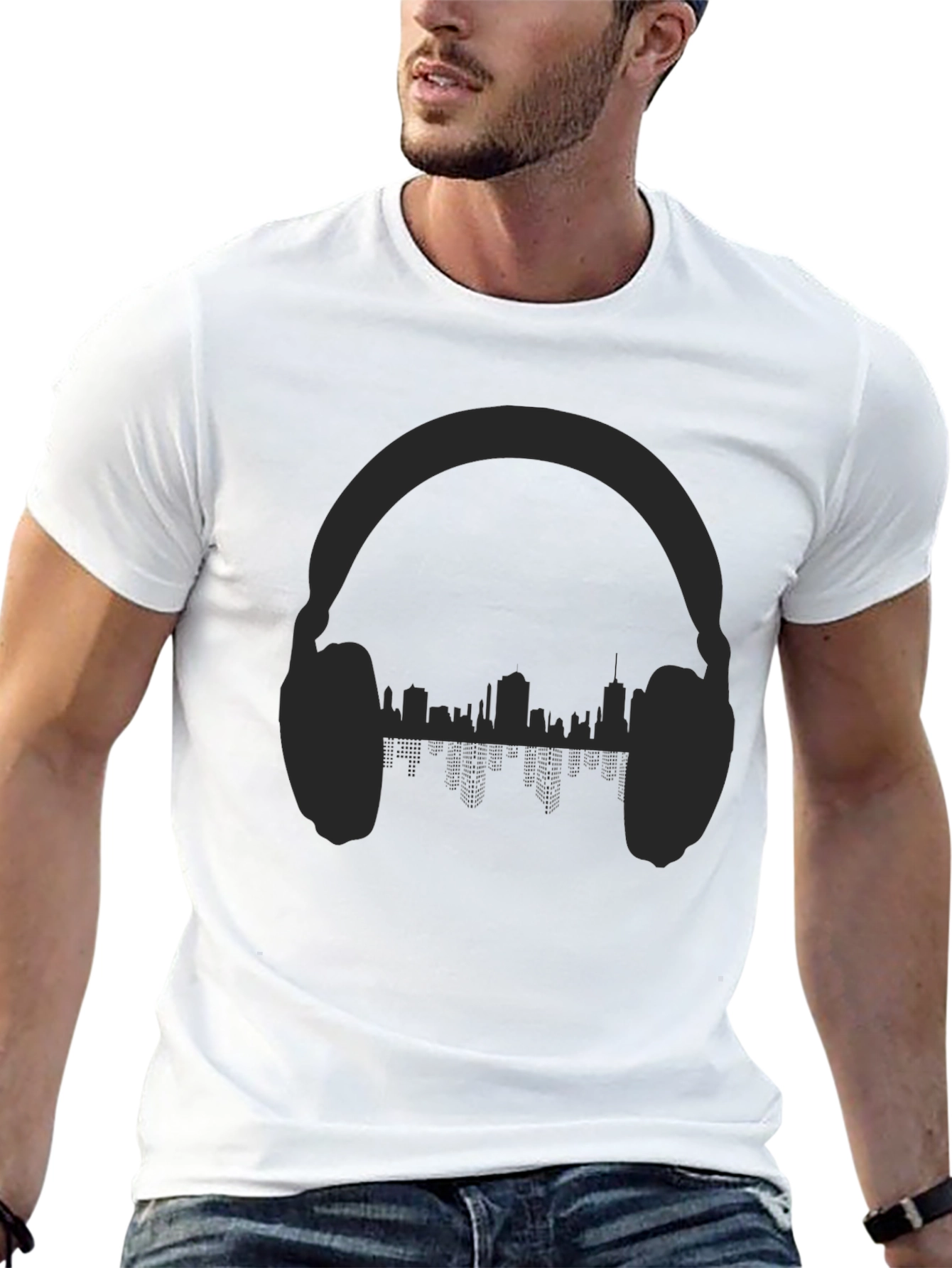 Urban Beats Tee - Headphones & Cityscape Design