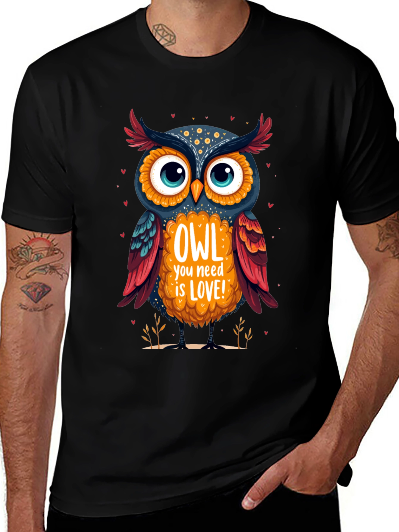 Owl You Need is Love Graphic Tee - Black Cotton T-Shirt