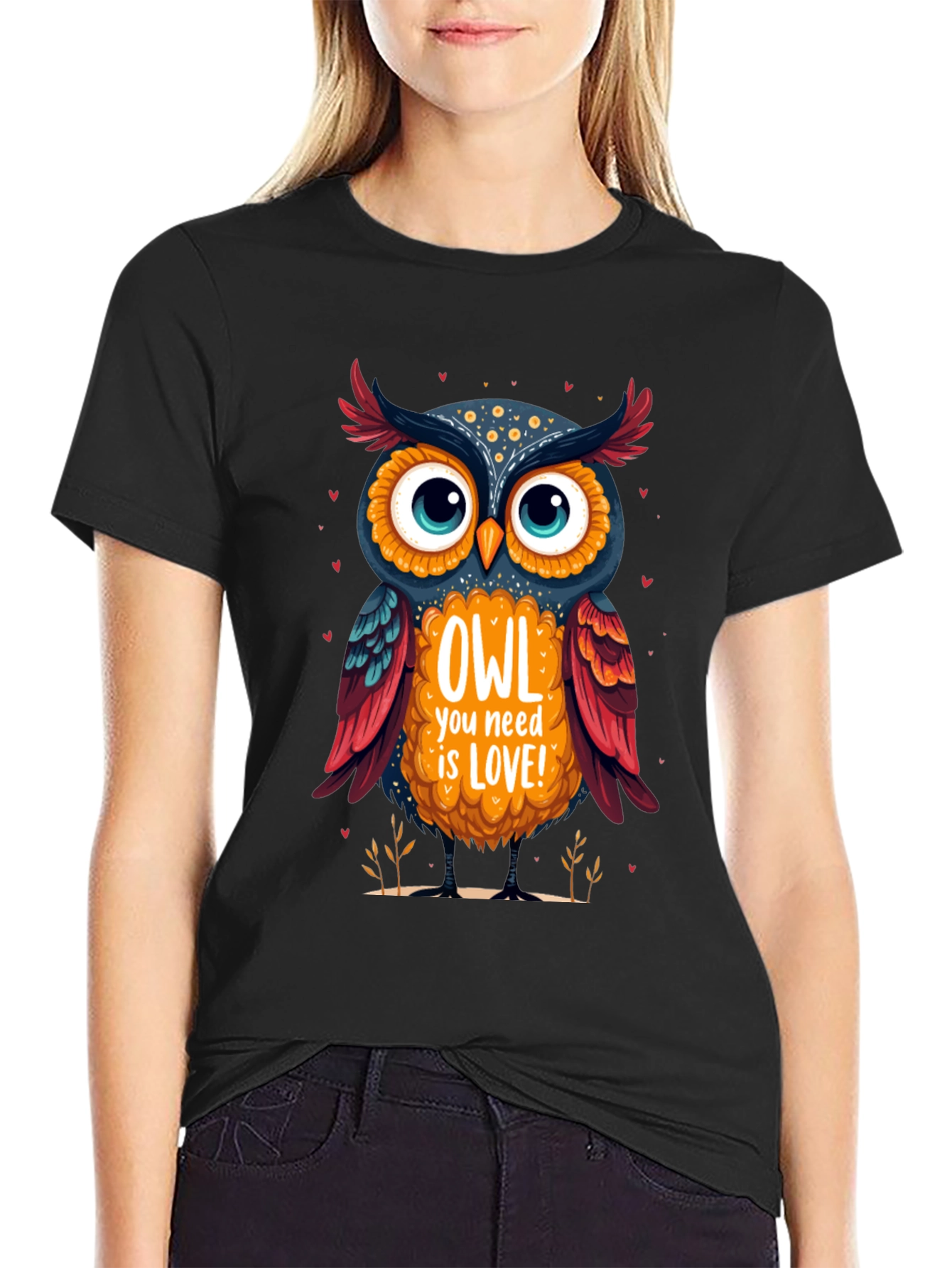 Owl You Need is Love Graphic Tee - Black Cotton T-Shirt
