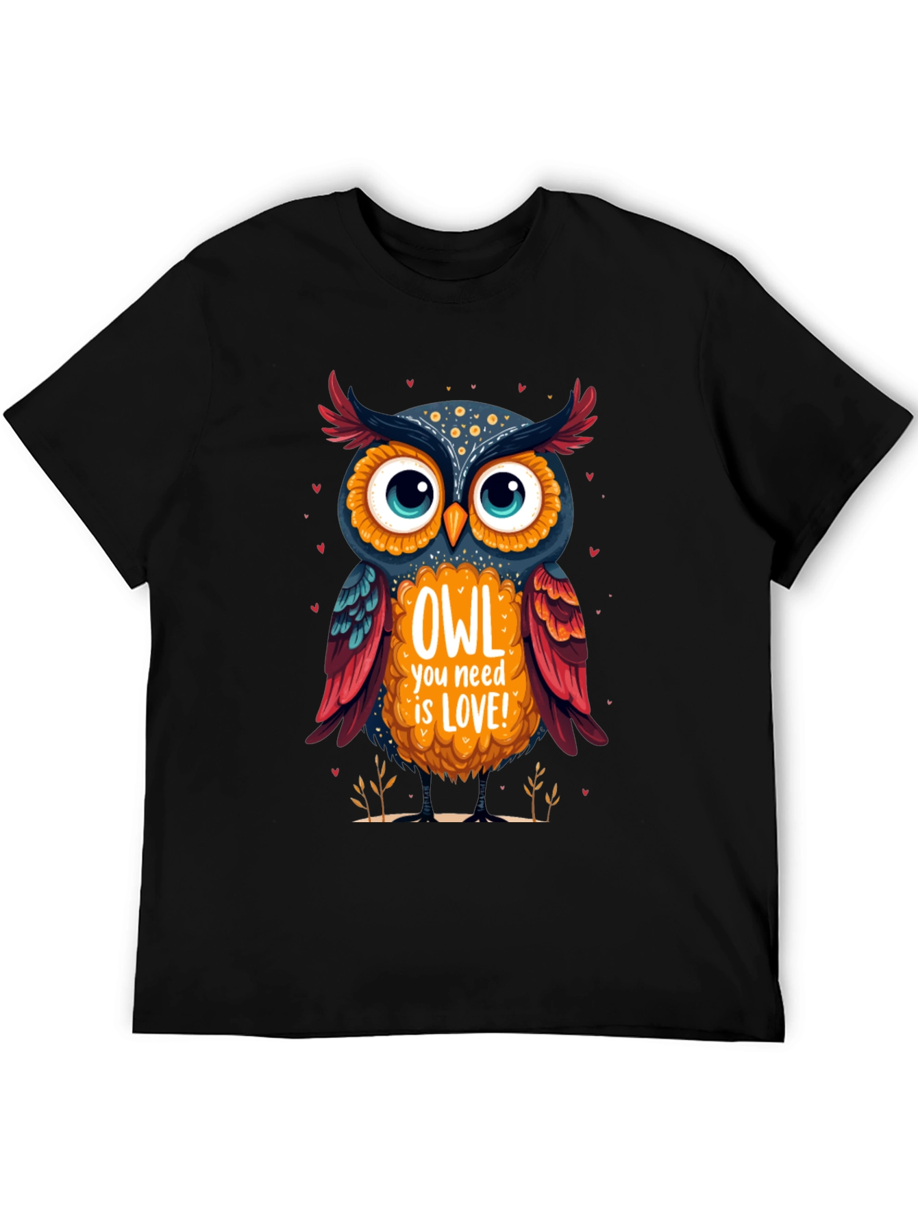 Owl You Need is Love Graphic Tee - Black Cotton T-Shirt