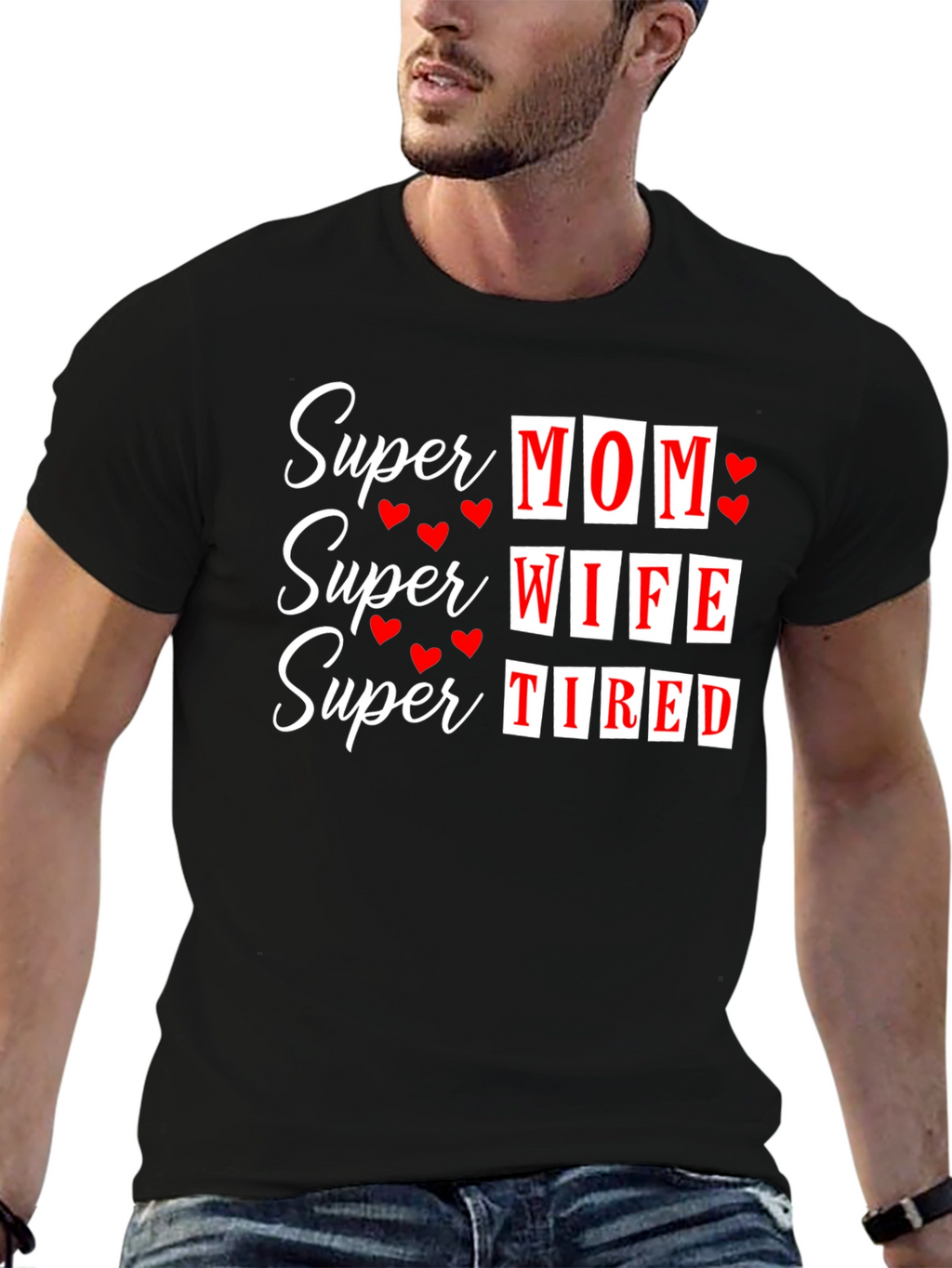 Super Mom Wife Tired Graphic T-Shirt - Black