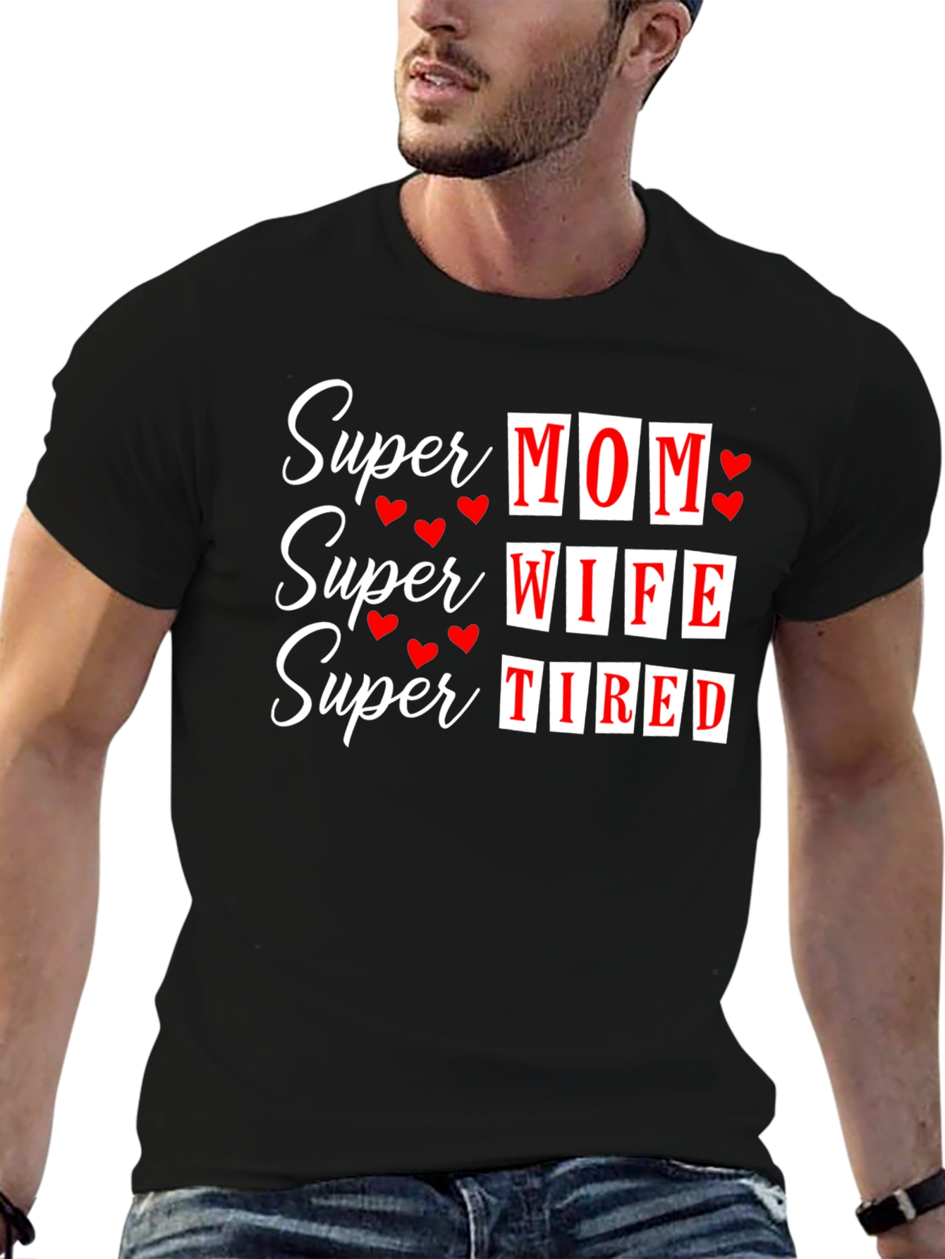 Super Mom Wife Tired Graphic T-Shirt - Black