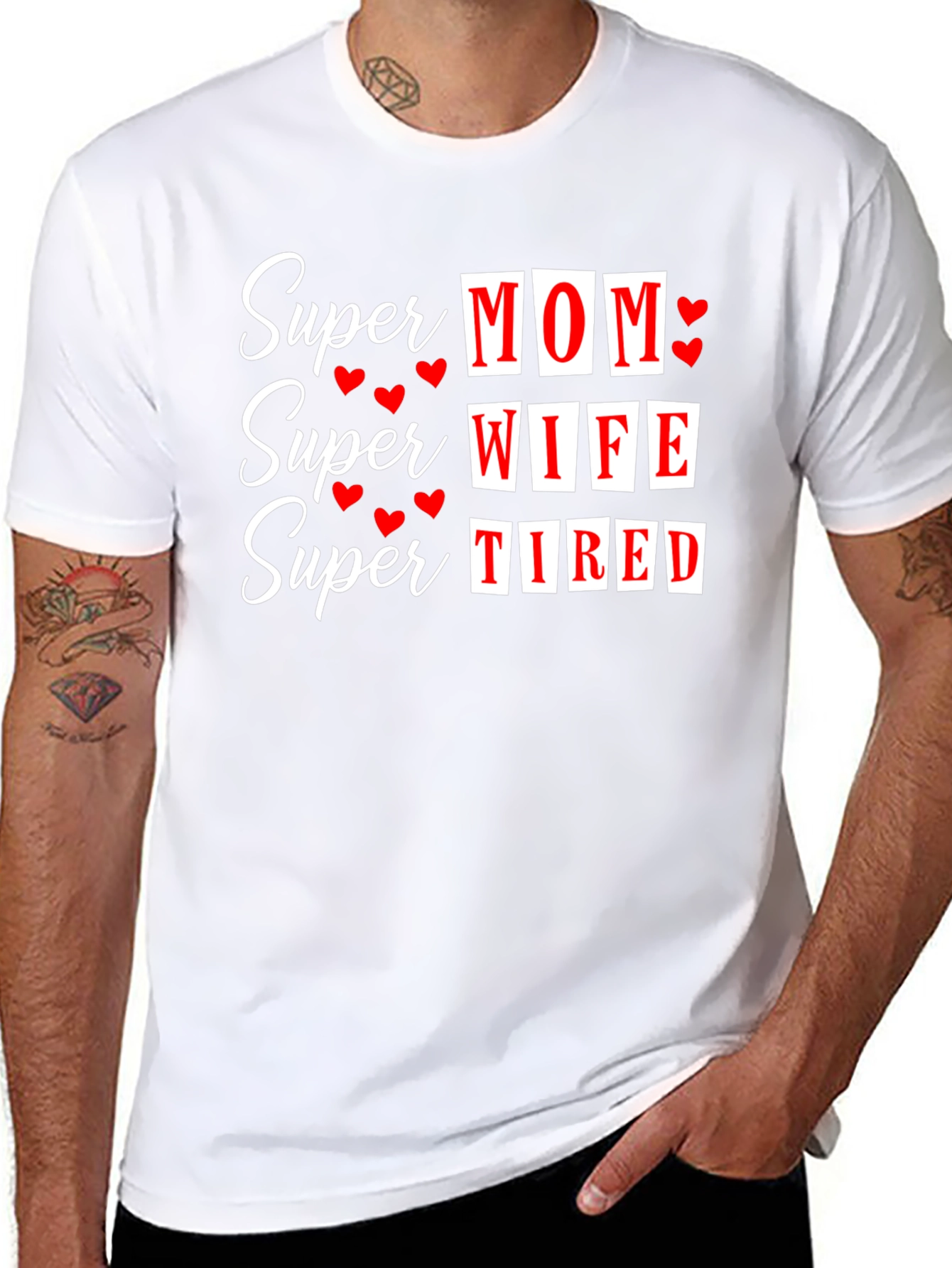 Super Mom Wife Tired Graphic T-Shirt - Black