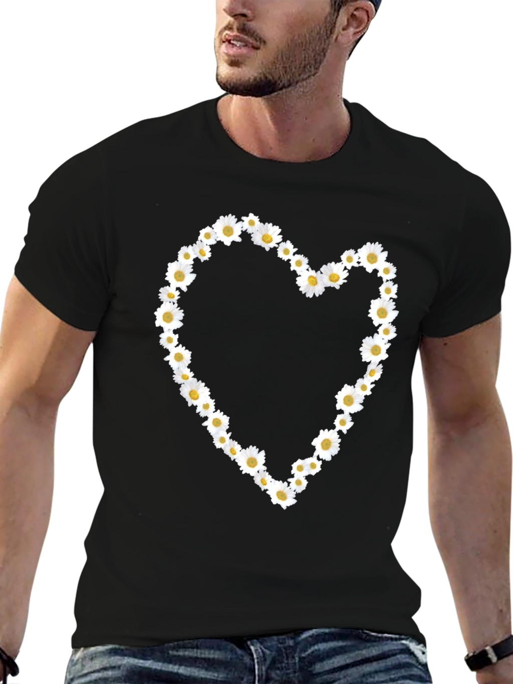 Daisy Heart Black Tee