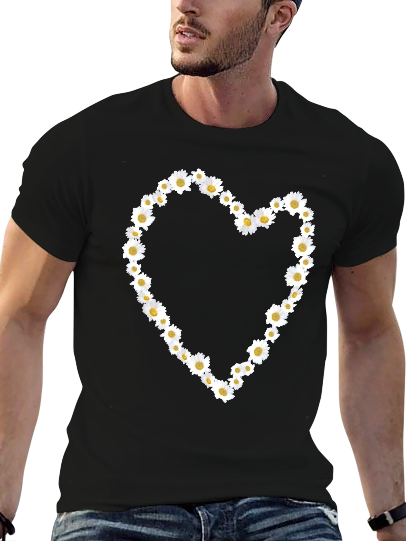 Daisy Heart Black Tee