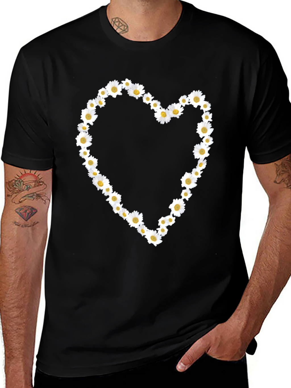 Daisy Heart Black Tee