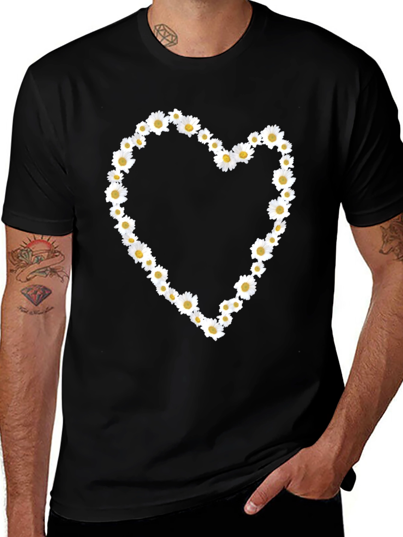 Daisy Heart Black Tee