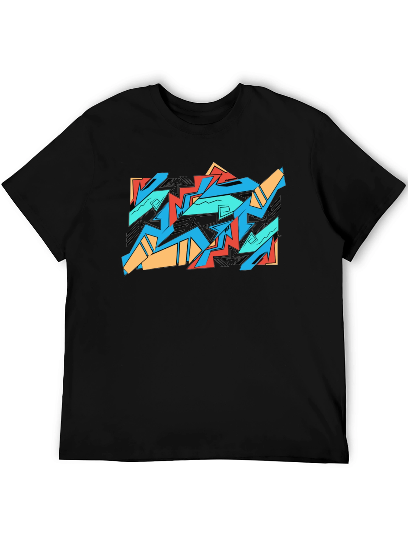 Abstract Graffiti Graphic Tee - Black Cotton Casual Shirt