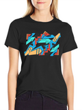 Abstract Graffiti Graphic Tee - Black Cotton Casual Shirt