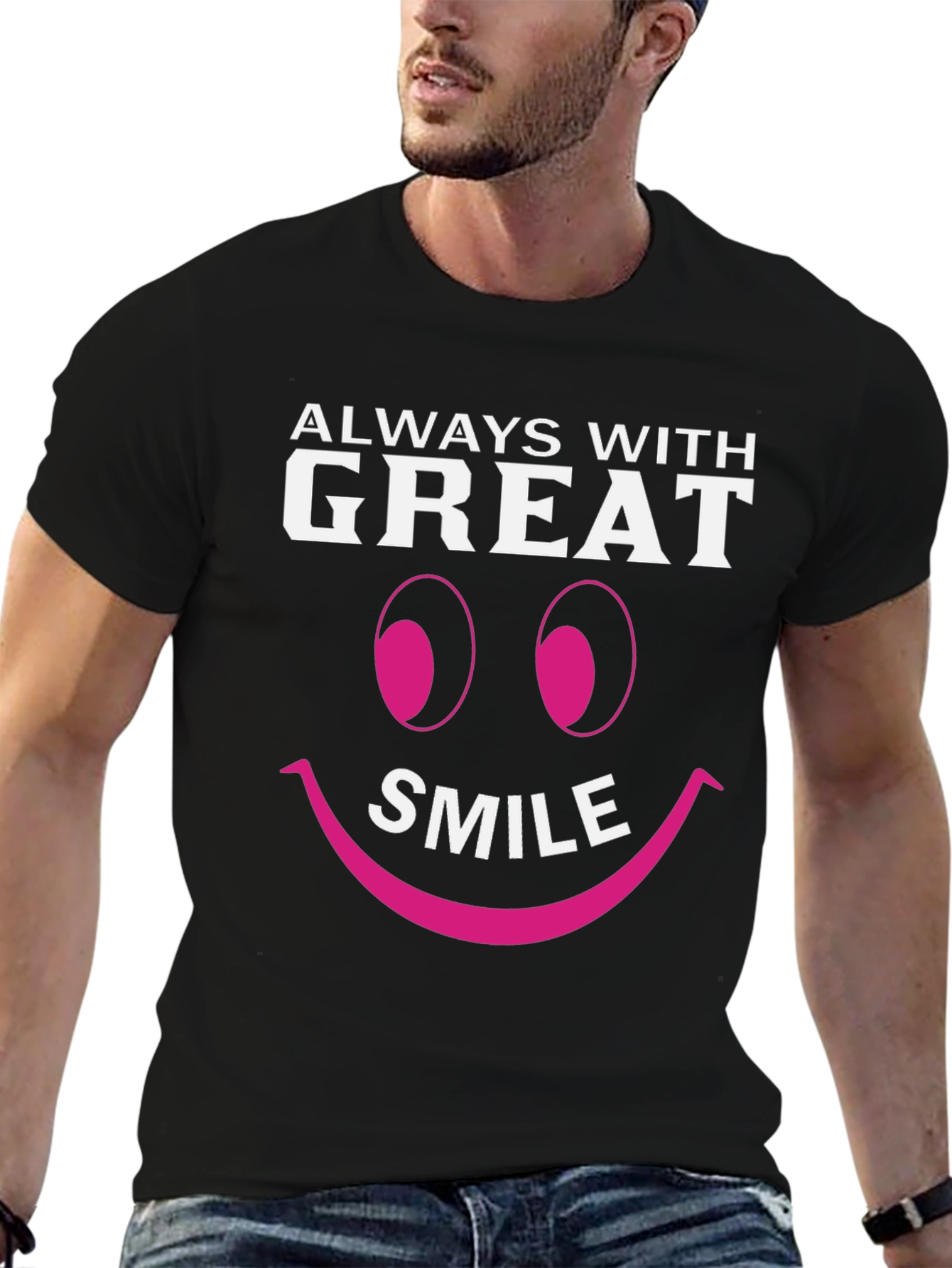 Always With Great Smile T-Shirt Black Cotton Tee