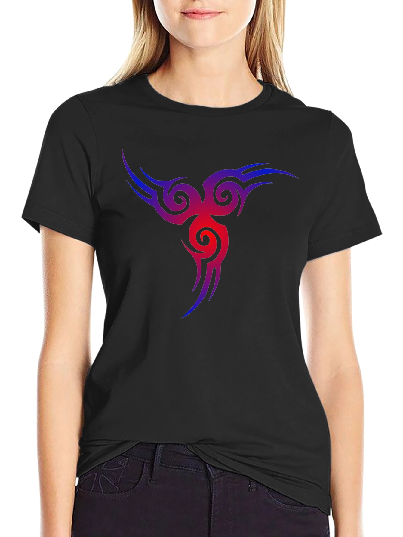 Mens Black T-Shirt with Tribal Vortex Design