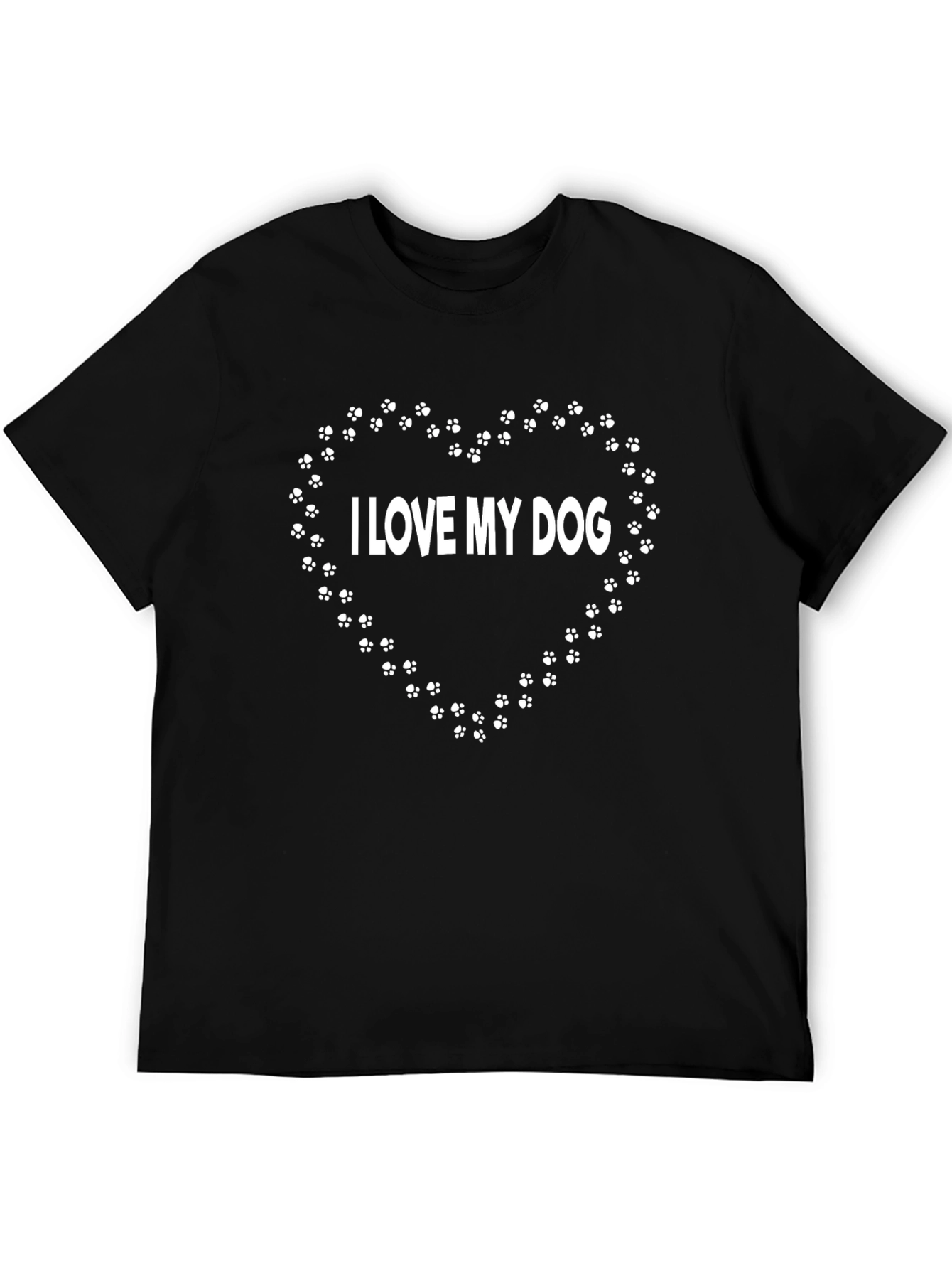 I Love My Dog Paw Print Heart Black T-Shirt