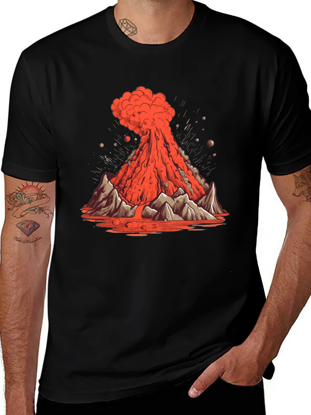 Volcano Eruption Graphic Tee - Lava Mountain Design