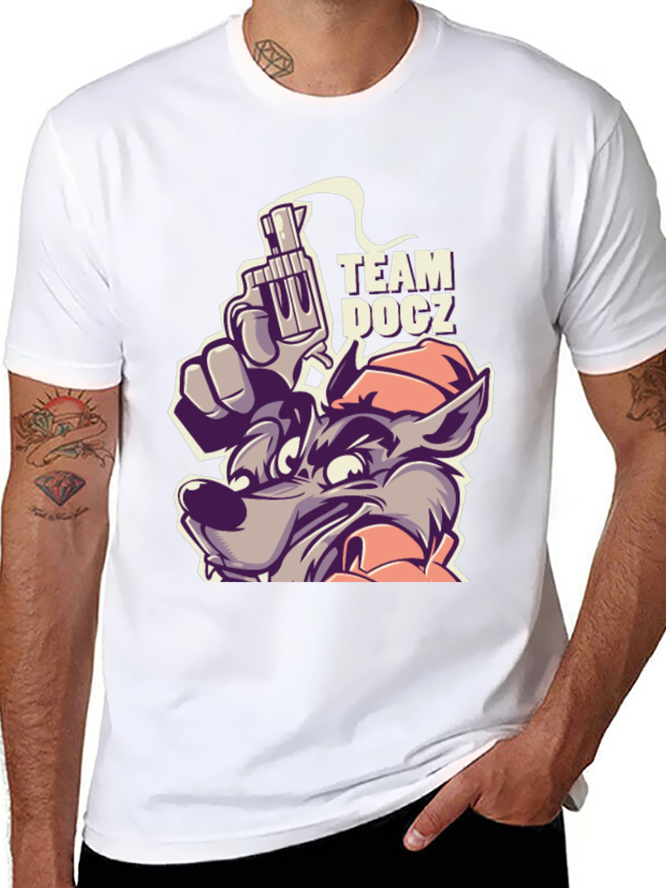 Team Docz Wolf Graphic Tee - Cool Cartoon Design