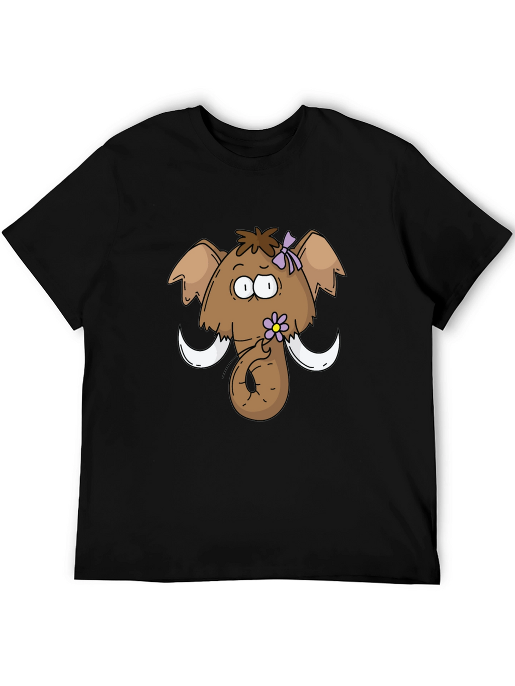 Funny Cartoon Mammoth Black T-Shirt