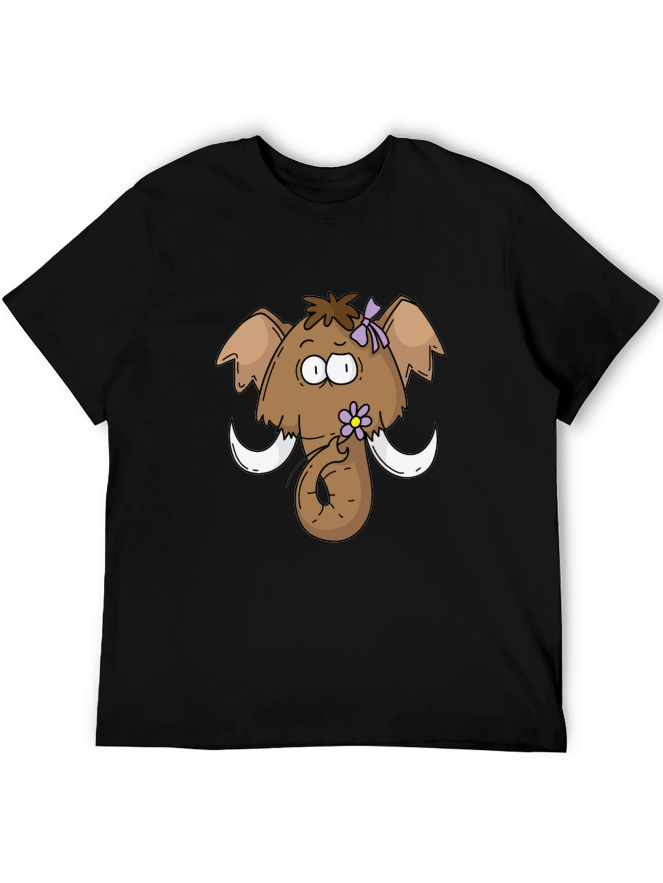 Funny Cartoon Mammoth Black T-Shirt