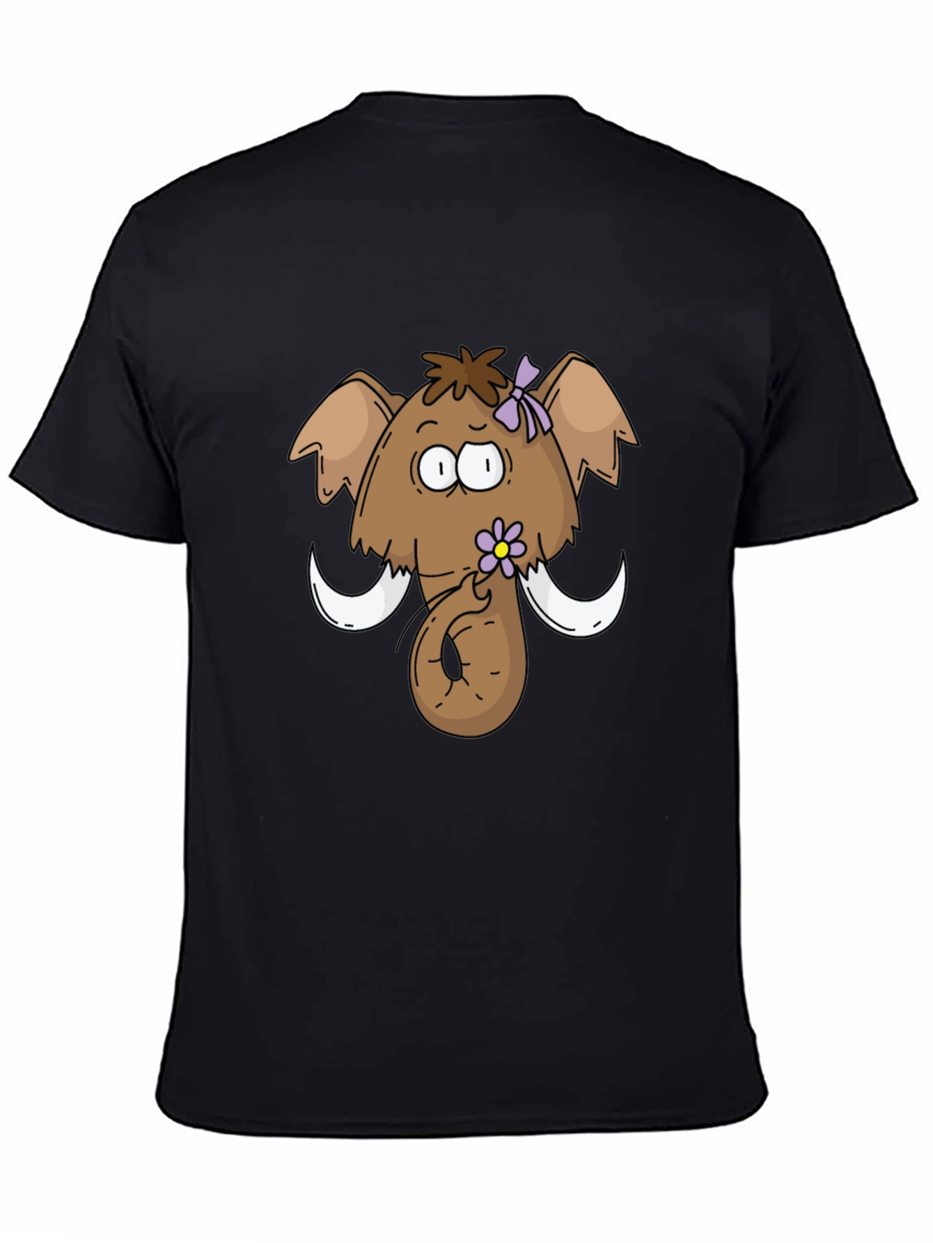 Funny Cartoon Mammoth Black T-Shirt