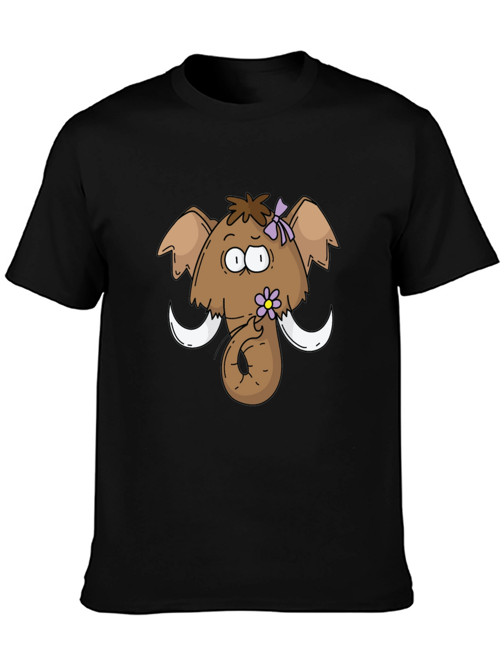 Funny Cartoon Mammoth Black T-Shirt
