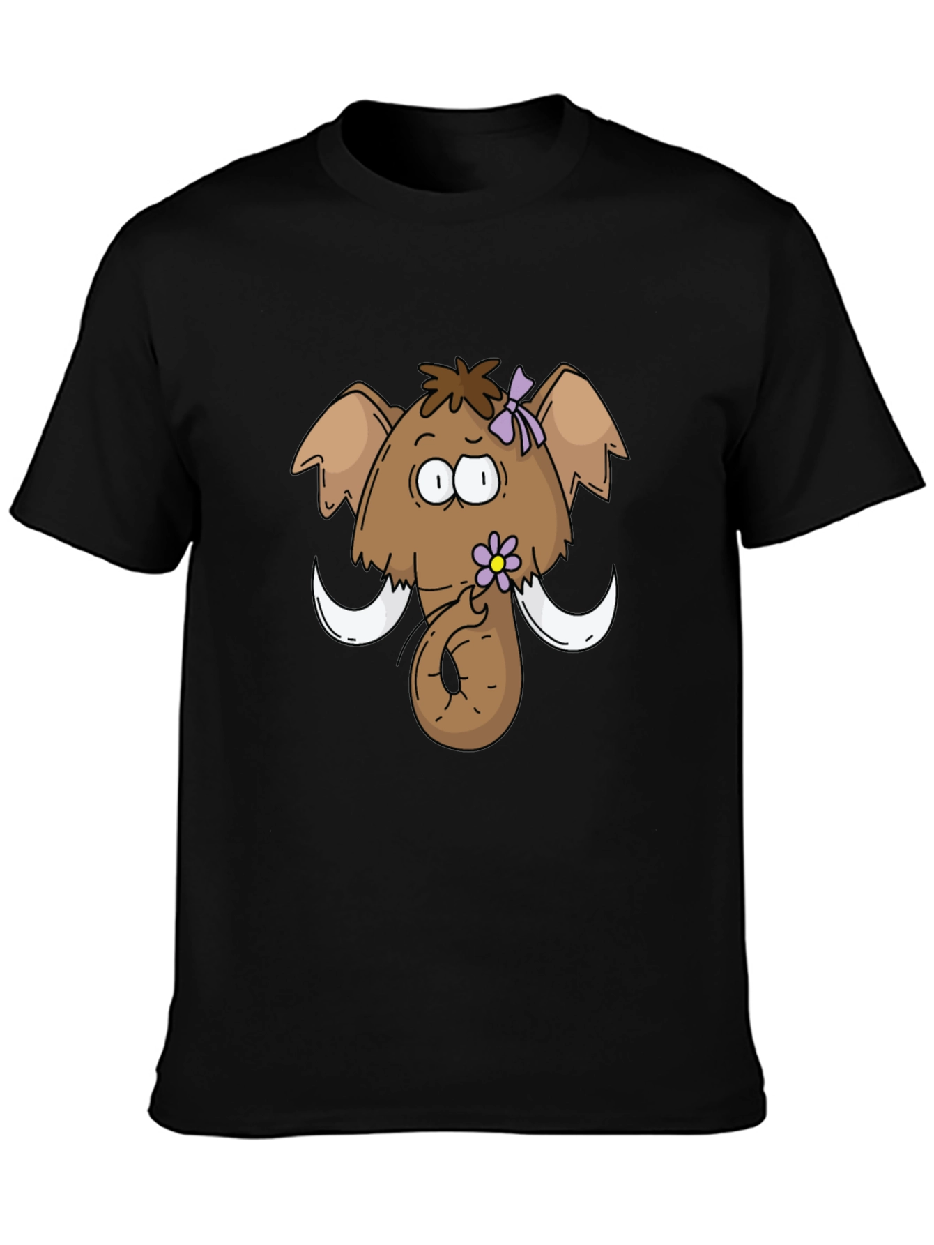 Funny Cartoon Mammoth Black T-Shirt