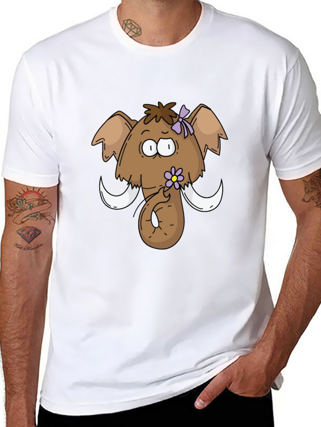 Funny Cartoon Mammoth Black T-Shirt
