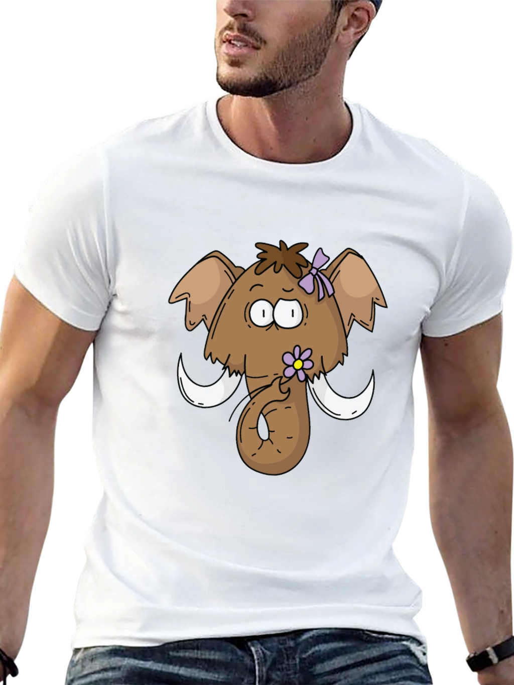 Funny Cartoon Mammoth Black T-Shirt