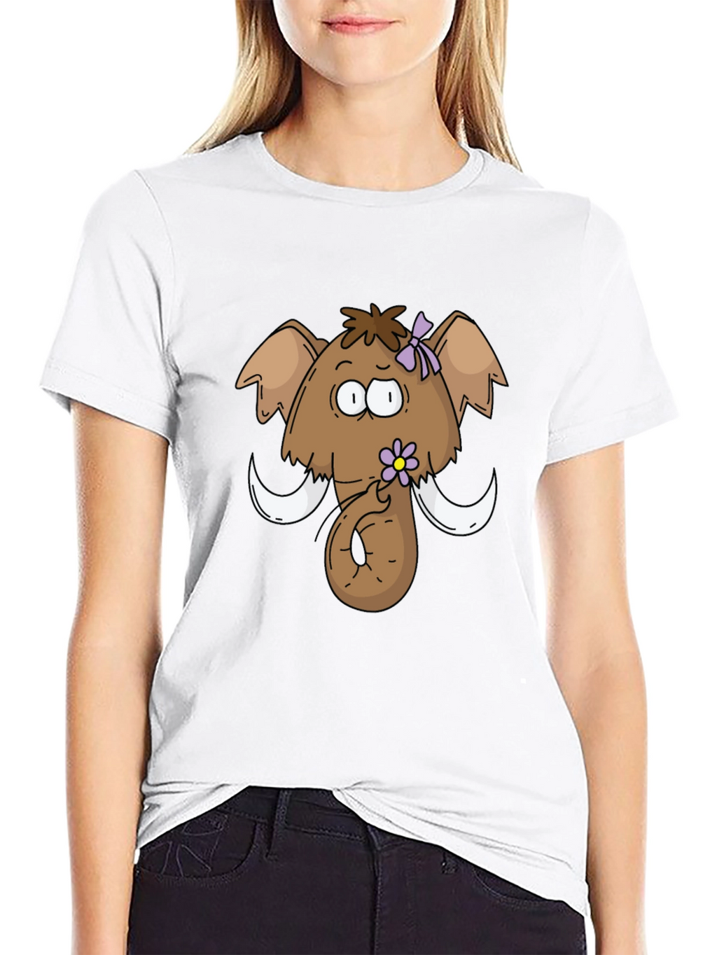 Funny Cartoon Mammoth Black T-Shirt