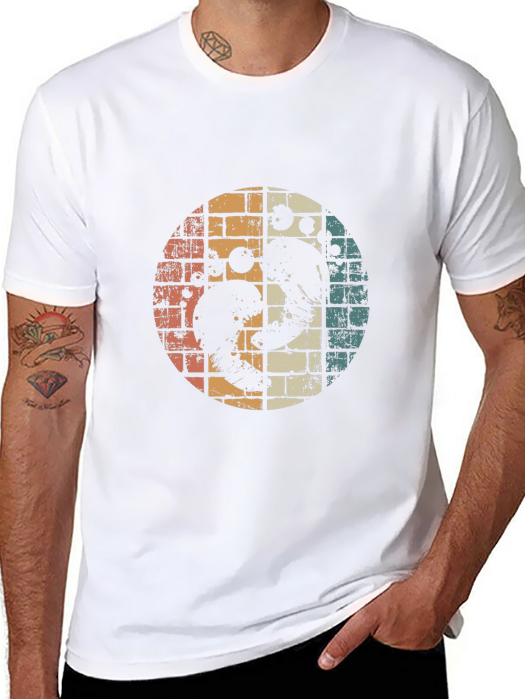 Retro Yin Yang Ocean Wave Graphic Tee - Black