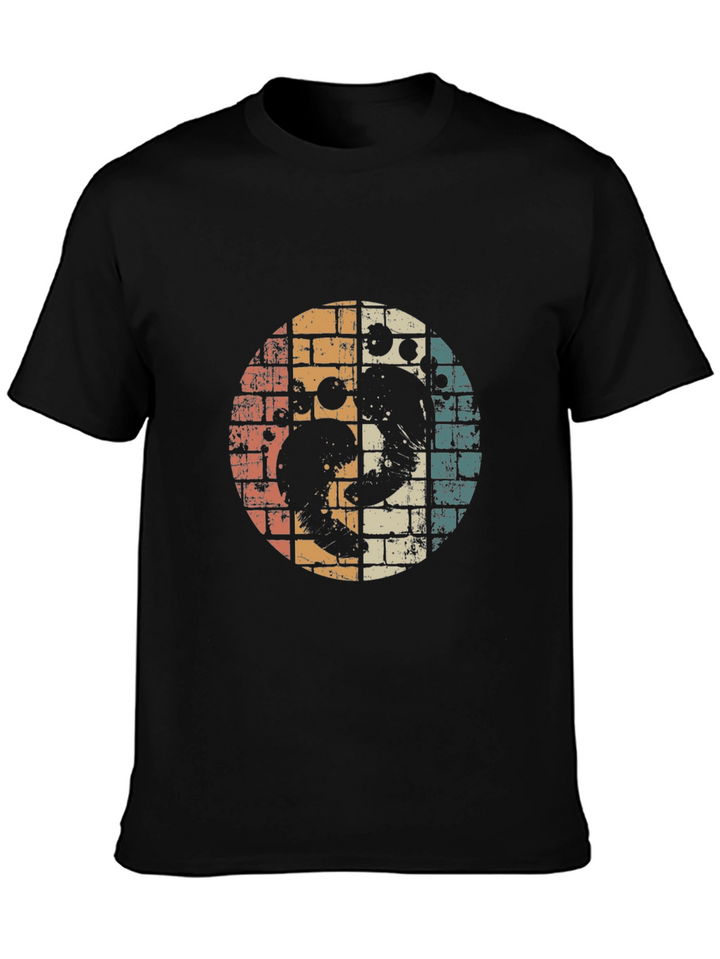 Retro Yin Yang Ocean Wave Graphic Tee - Black