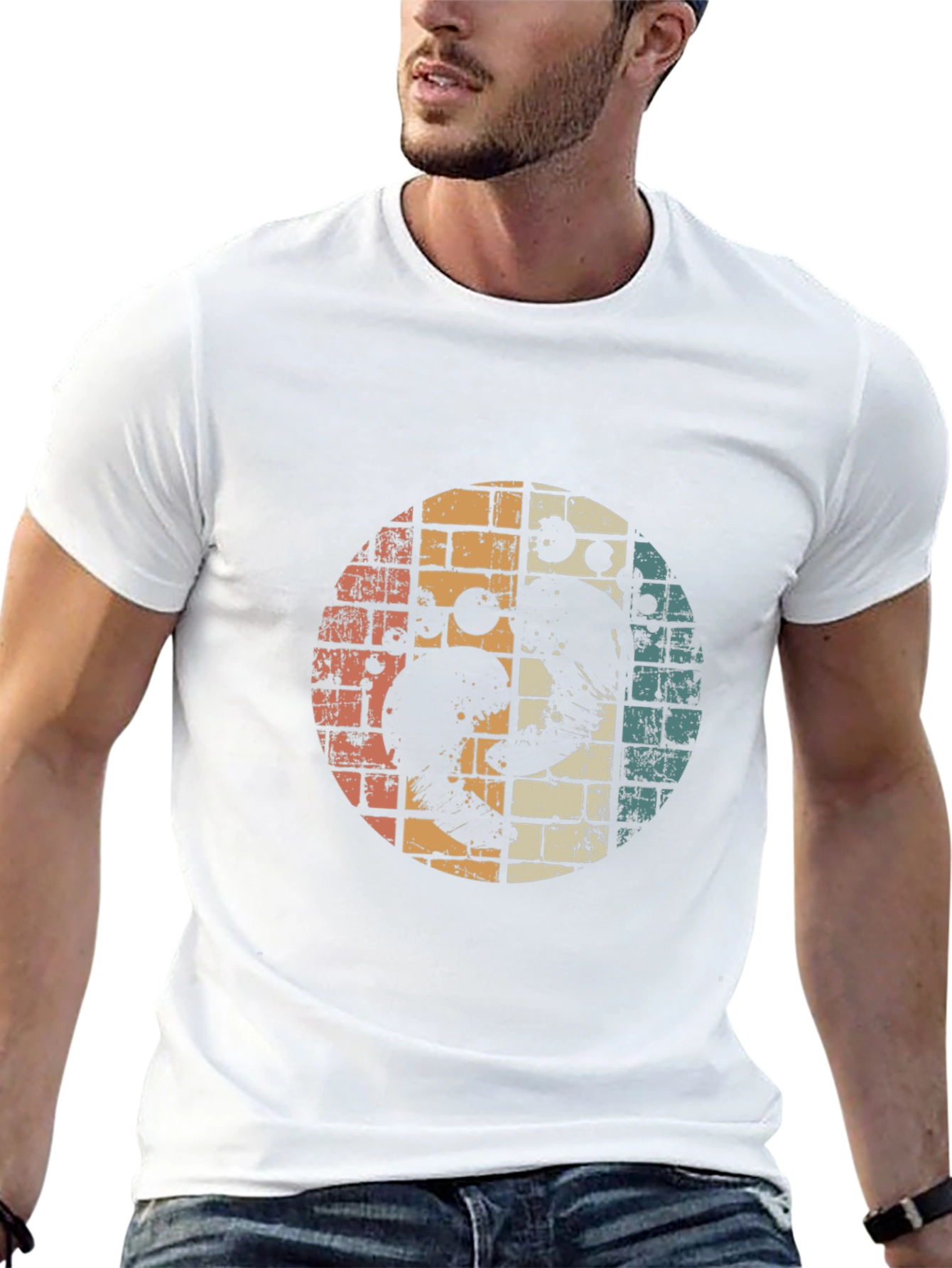 Retro Yin Yang Ocean Wave Graphic Tee - Black