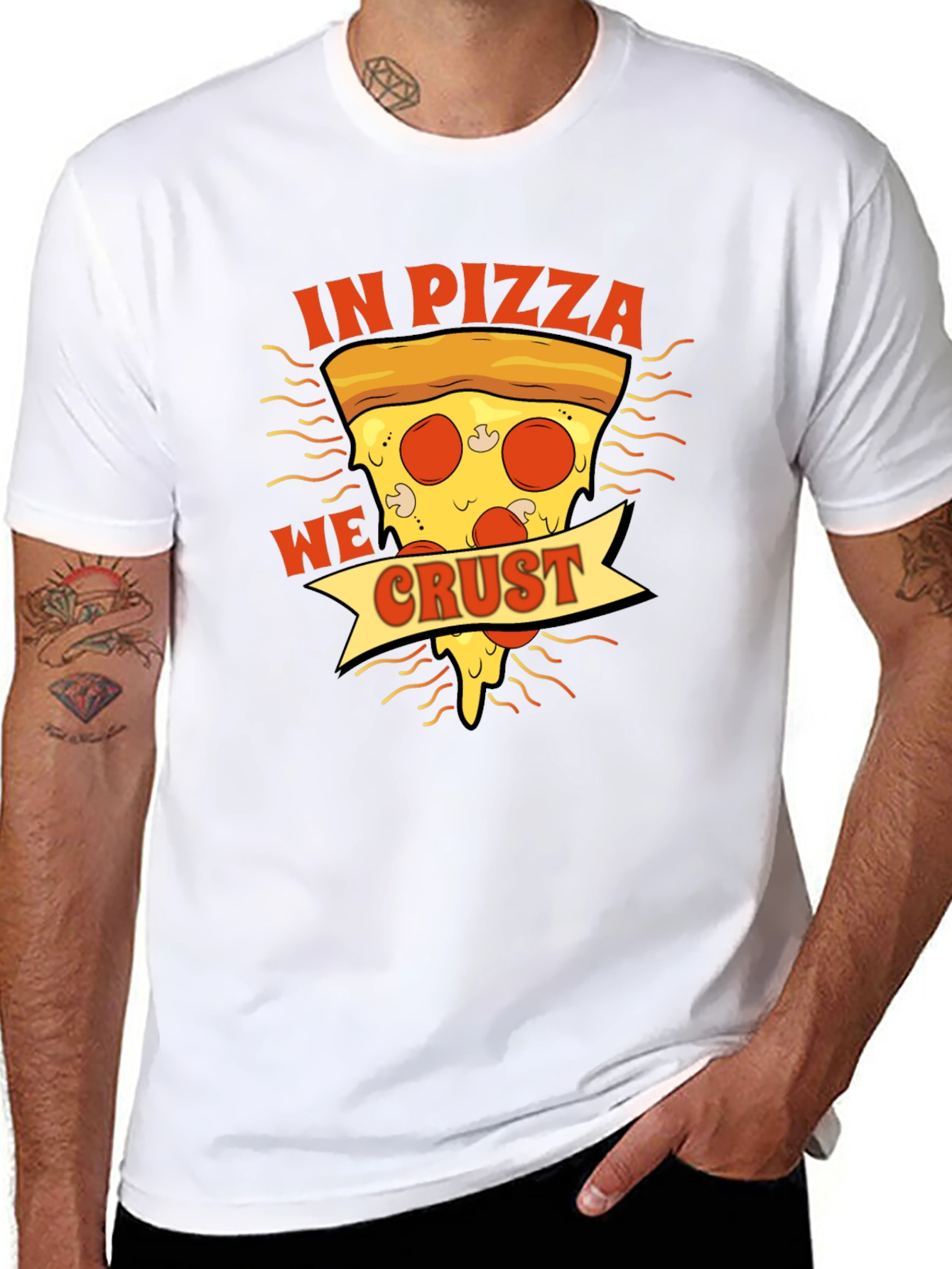 In Pizza We Crust Black Graphic T-Shirt
