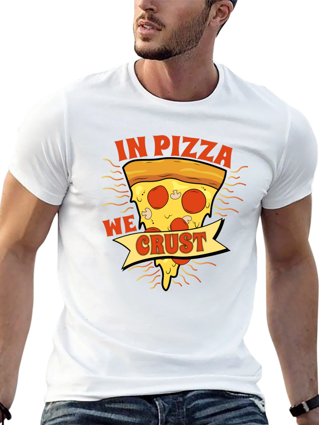In Pizza We Crust Black Graphic T-Shirt