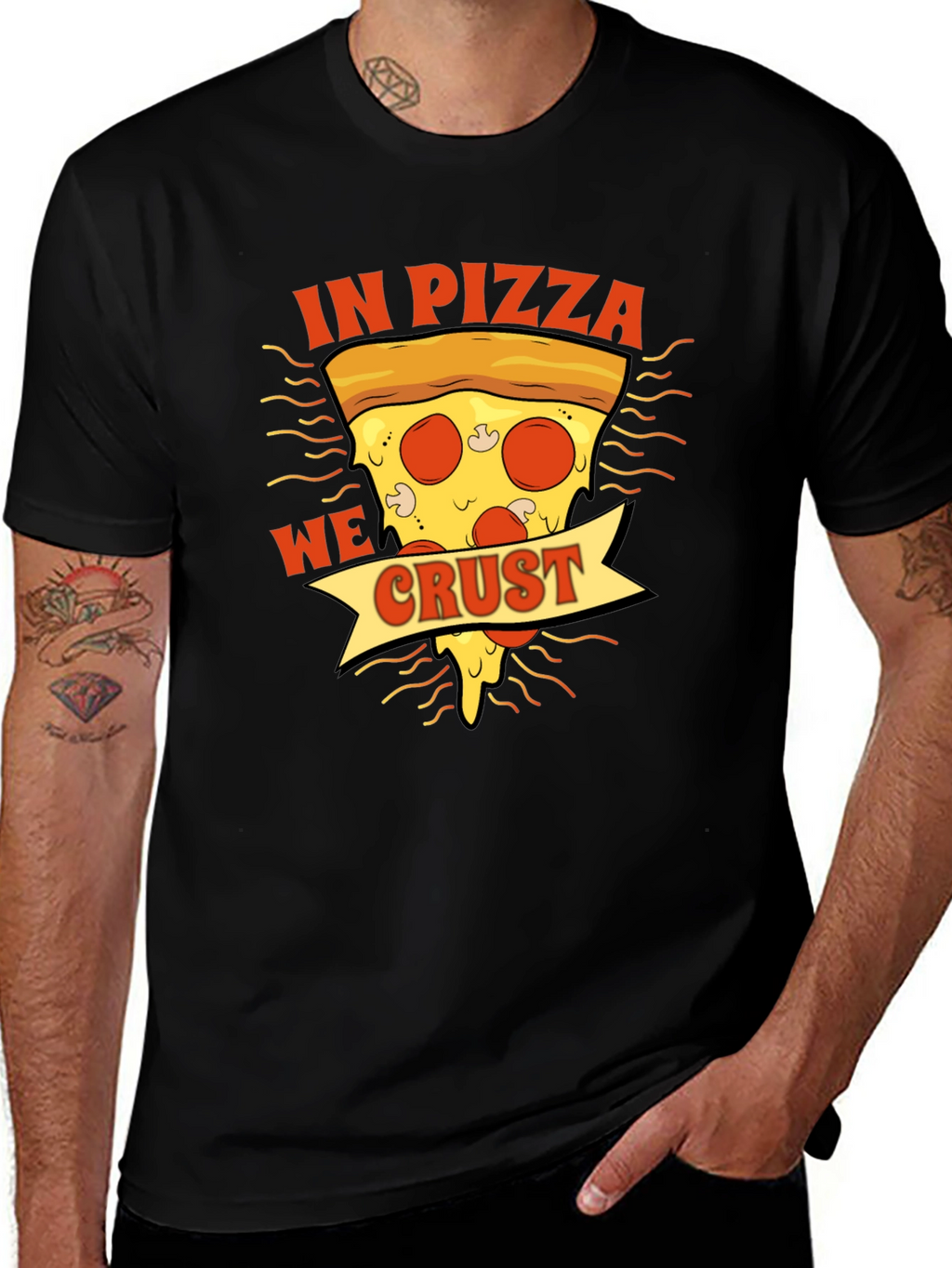 In Pizza We Crust Black Graphic T-Shirt
