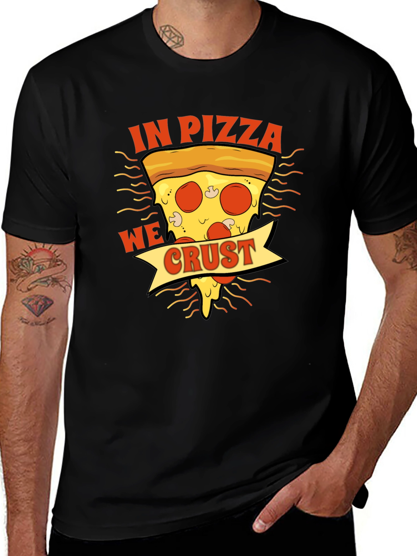 In Pizza We Crust Black Graphic T-Shirt
