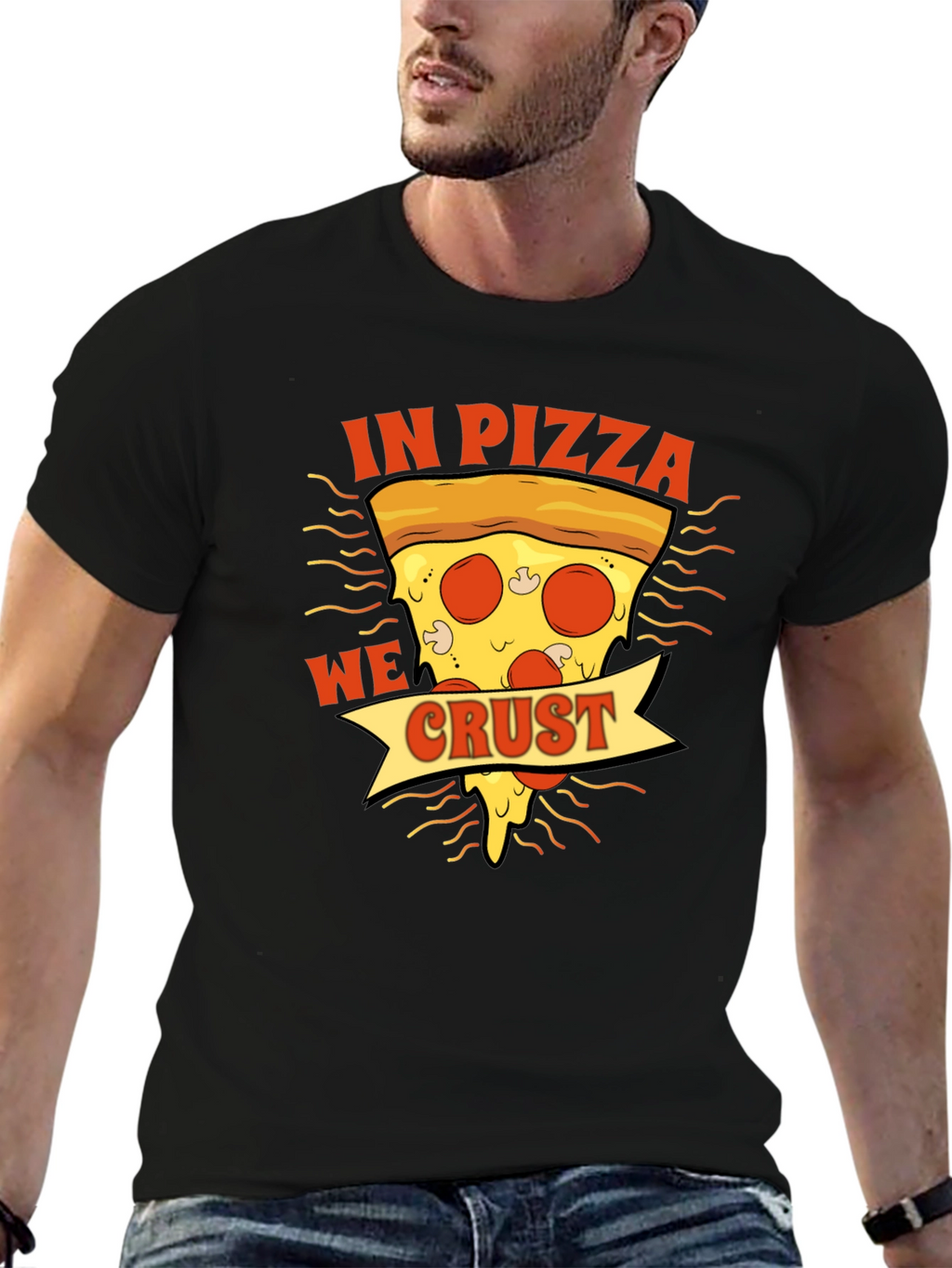 In Pizza We Crust Black Graphic T-Shirt
