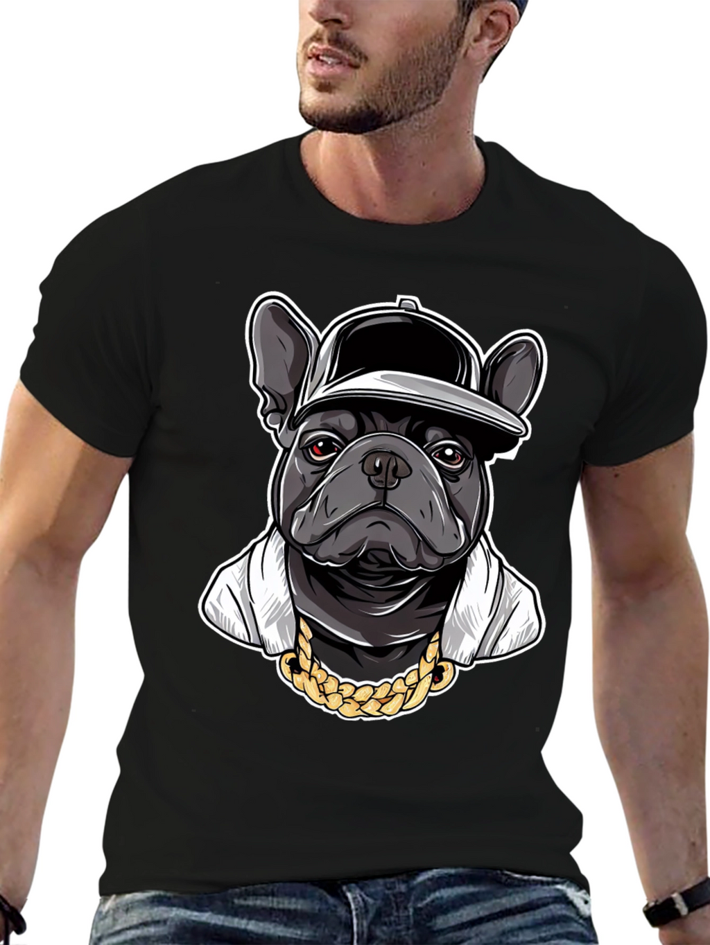 Cool Bulldog in Cap Graphic T-Shirt