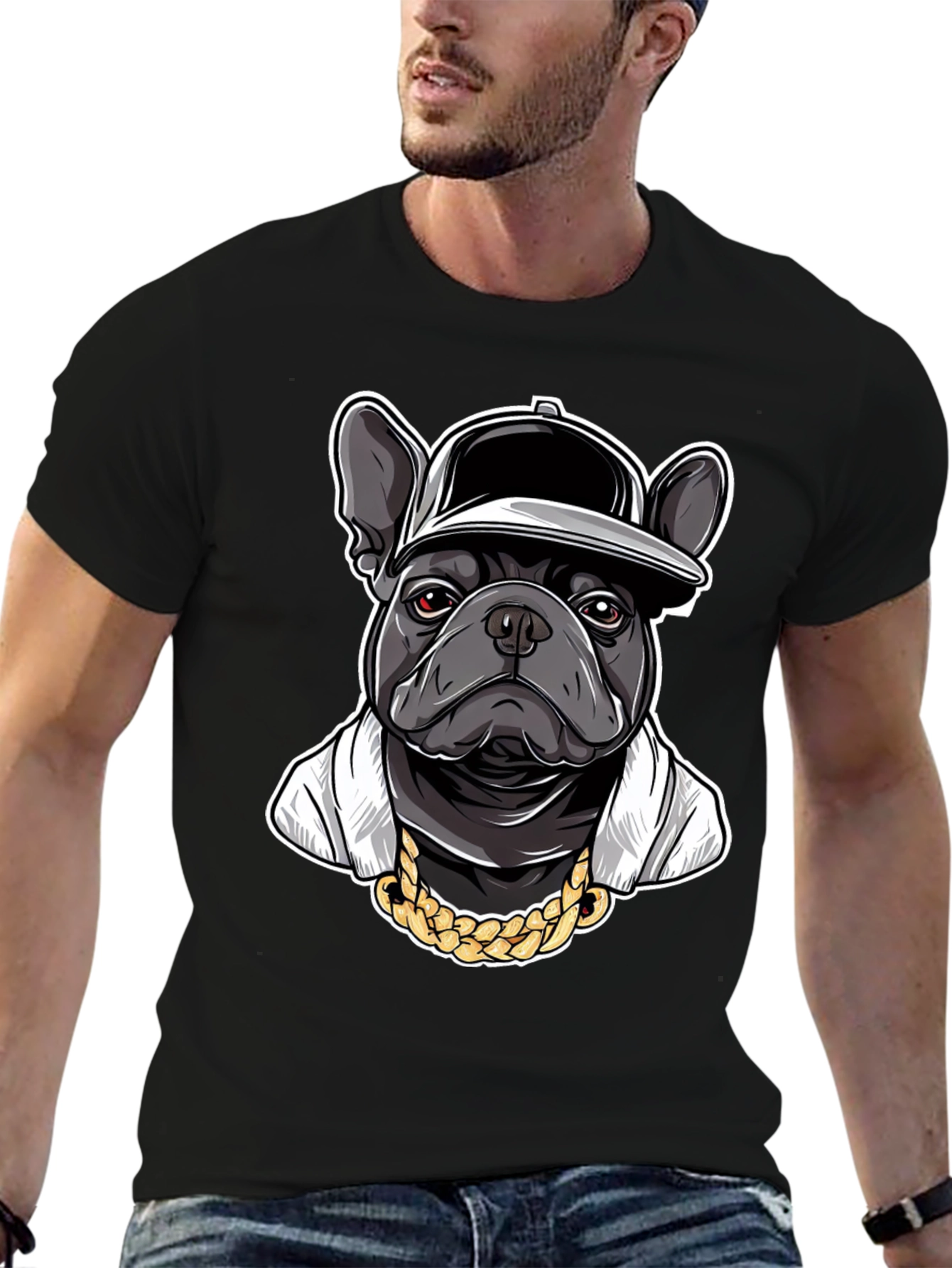 Cool Bulldog in Cap Graphic T-Shirt