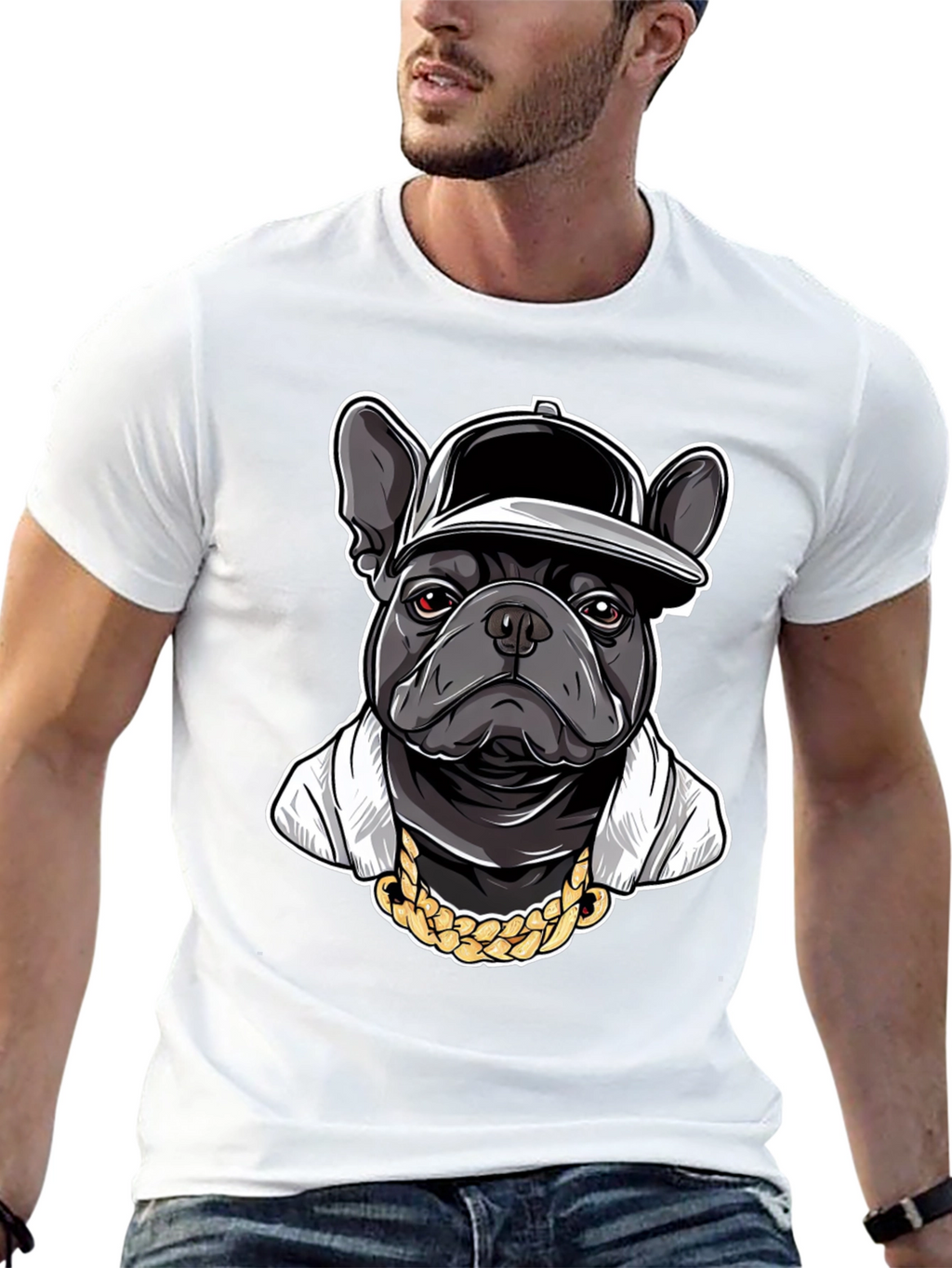 Cool Bulldog in Cap Graphic T-Shirt
