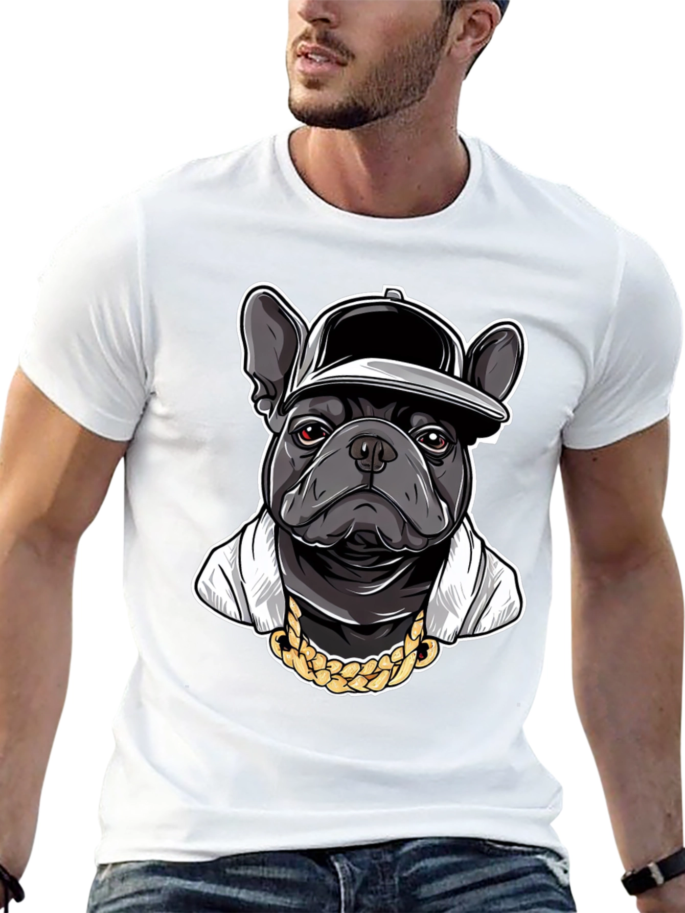 Cool Bulldog in Cap Graphic T-Shirt