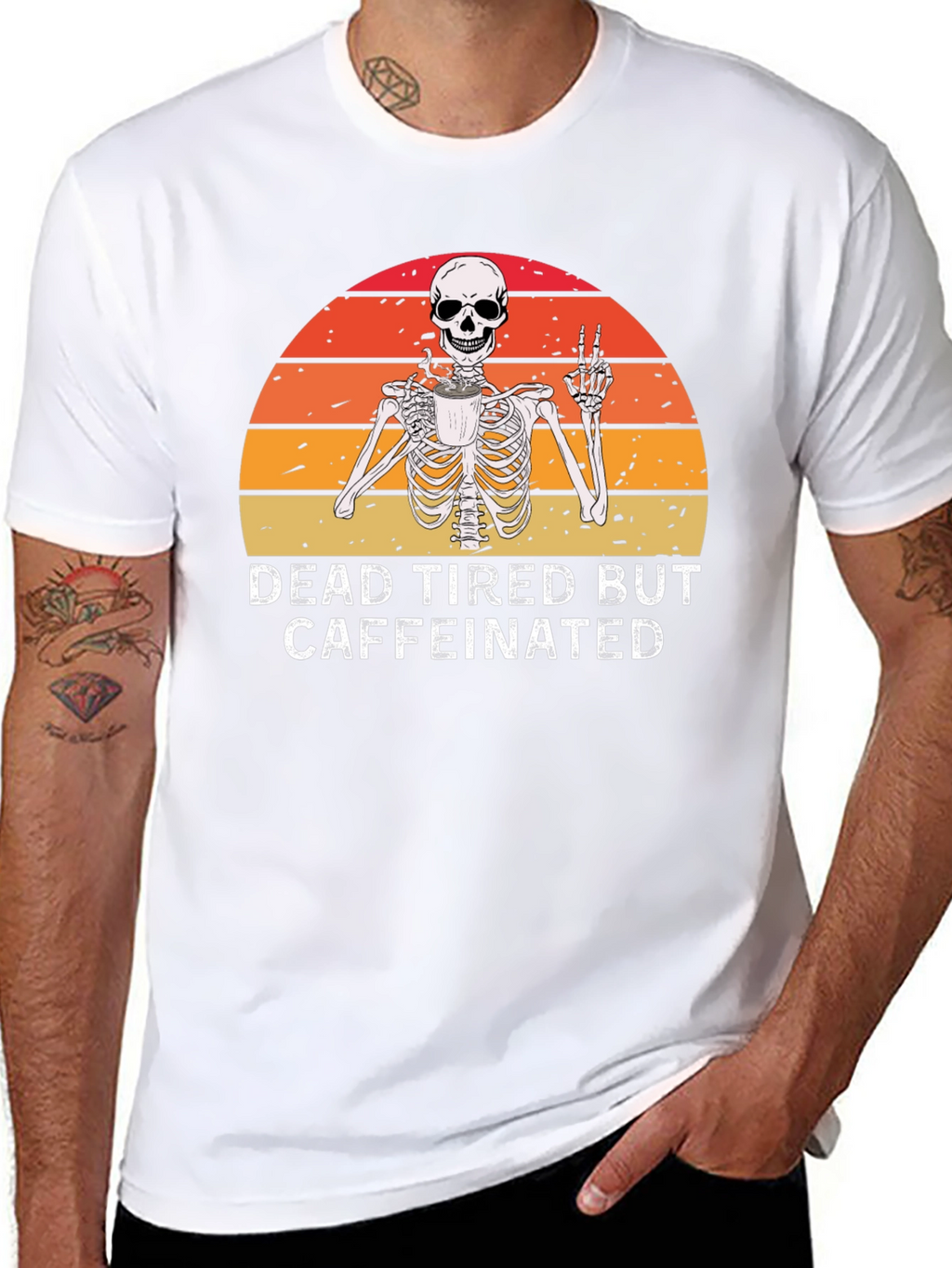 Dead Tired But Caffeinated Skeleton Graphic Tee
