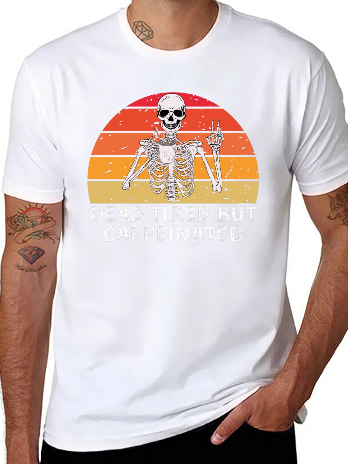 Dead Tired But Caffeinated Skeleton Graphic Tee