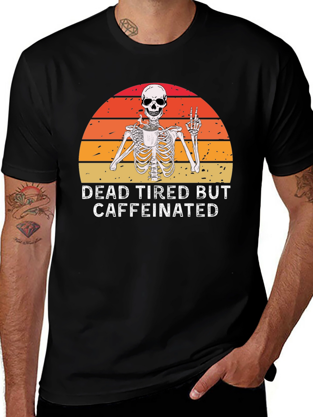 Dead Tired But Caffeinated Skeleton Graphic Tee