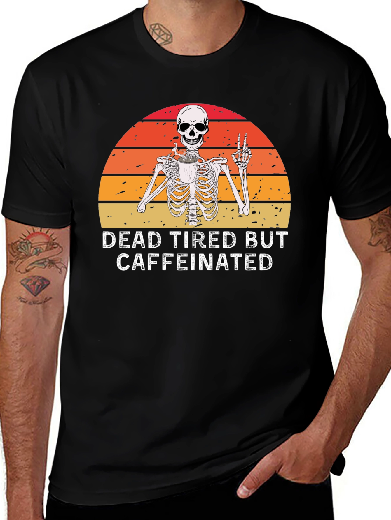 Dead Tired But Caffeinated Skeleton Graphic Tee