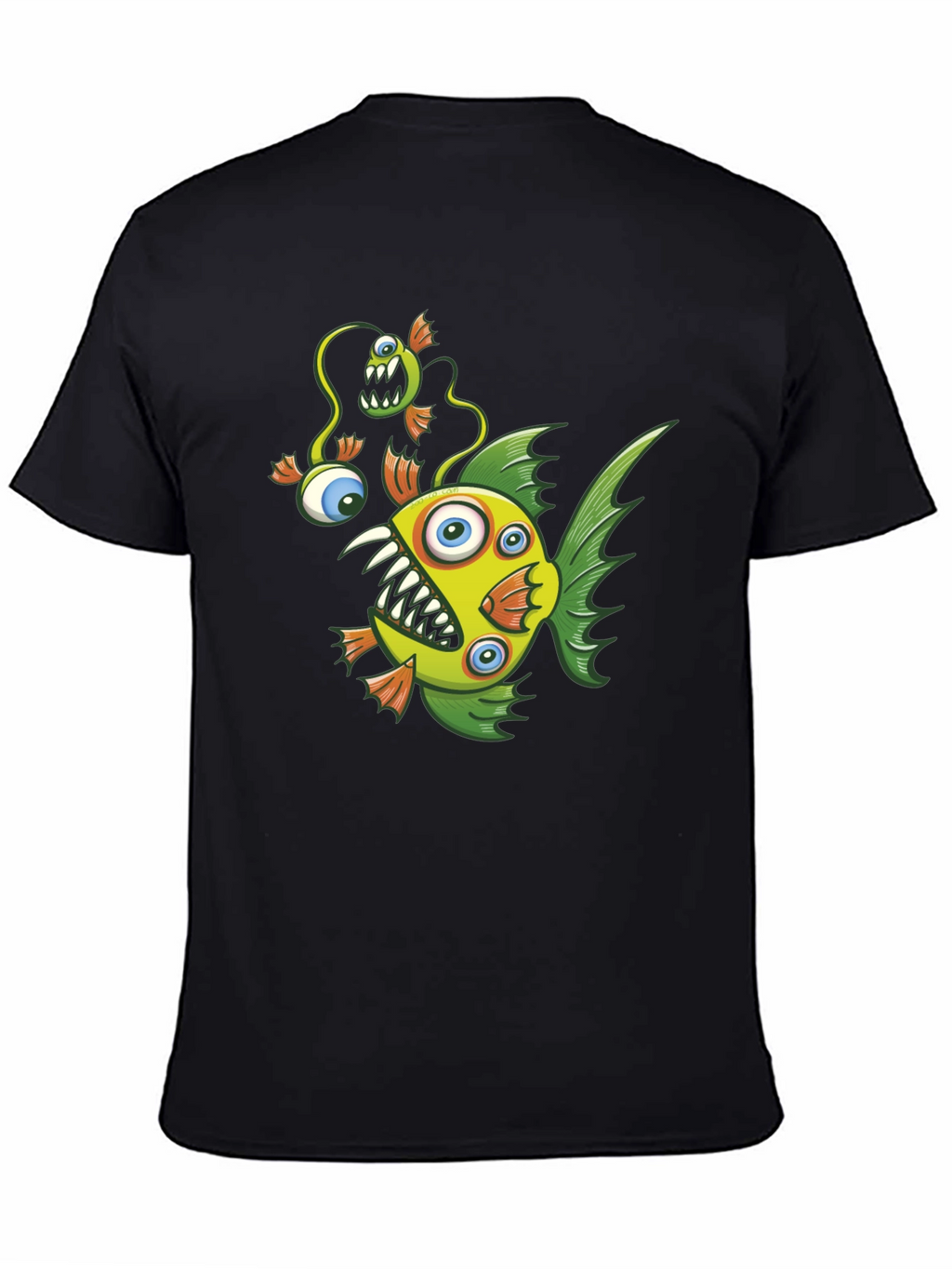 Crazy Fish Graphic Tee - Black Cotton T-Shirt