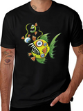 Crazy Fish Graphic Tee - Black Cotton T-Shirt