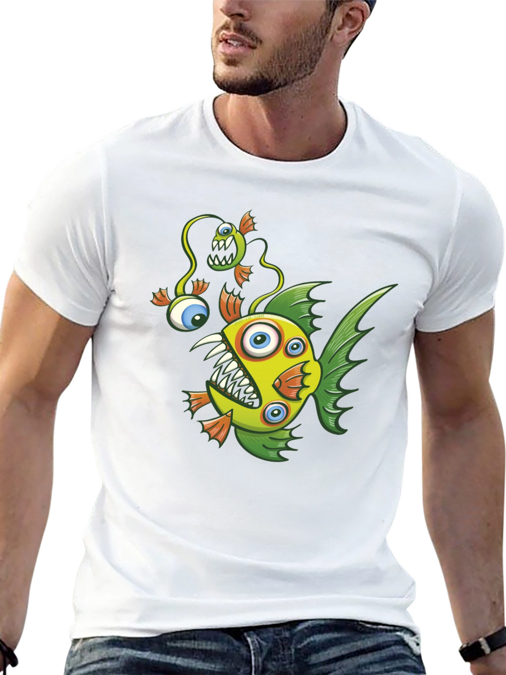 Crazy Fish Graphic Tee - Black Cotton T-Shirt