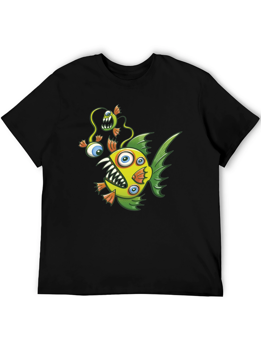 Crazy Fish Graphic Tee - Black Cotton T-Shirt